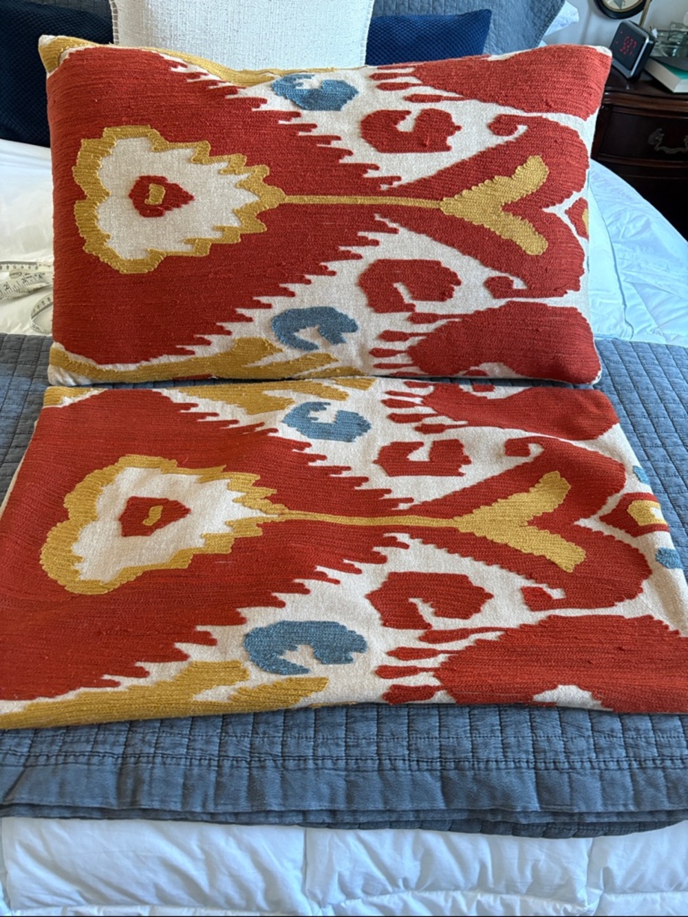 Pottery Barn Red, Mustard & Ivory Ikat Accent Pillow